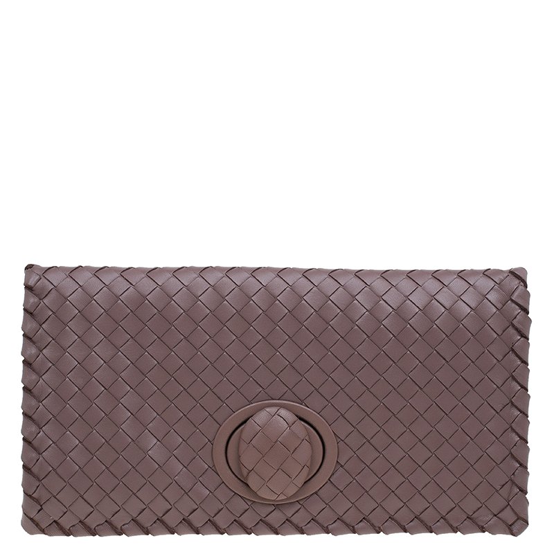 Pre Owned Bottega Veneta Petra Woven Nappa Leather Twist Lock Clutch