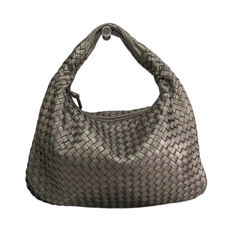 Pre Owned Bottega Veneta Grey Intrecciato Woven Nappa Leather Large Veneta Hobo