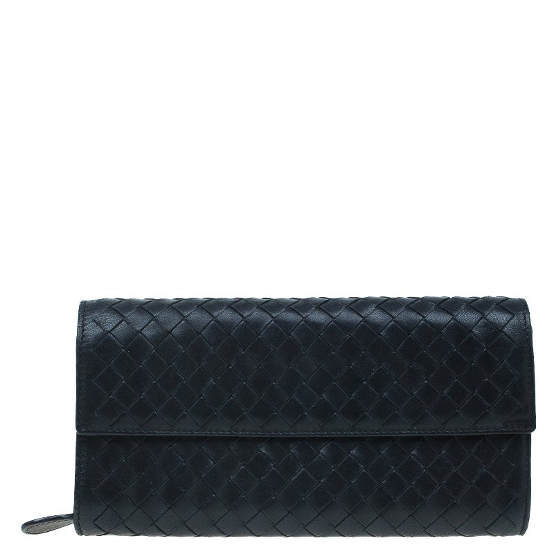 Pre Owned Bottega Veneta Black Intrecciato Leather Continental Flap Wallet