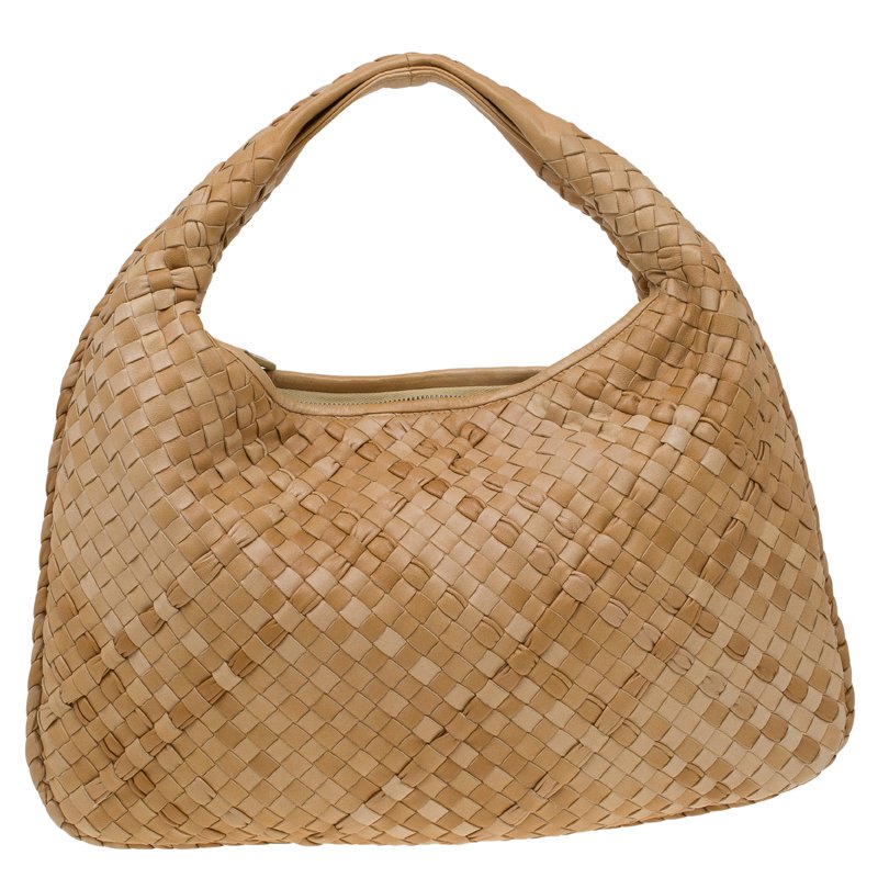 Pre Owned Bottega Veneta Biege Intrecciato Nappa Leather Medium Veneta Hobo