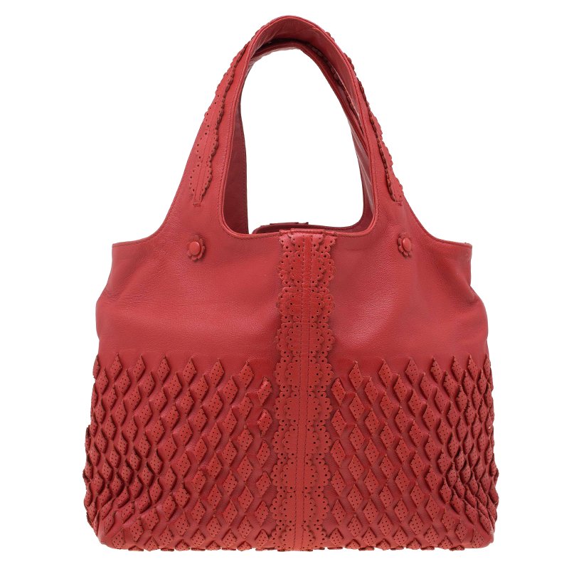 مملوكة مسبقًا Bottega Veneta Orange Perforated Leather Tote