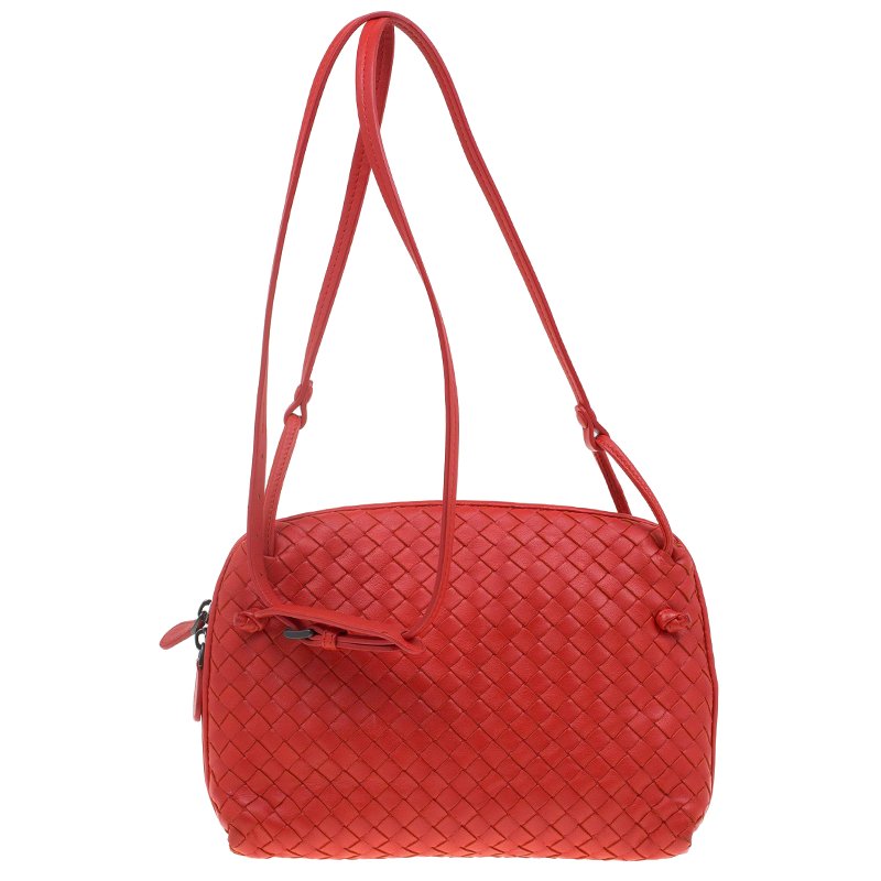 Bottega Veneta Red Intrecciato Nappa Leather Messenger Bag