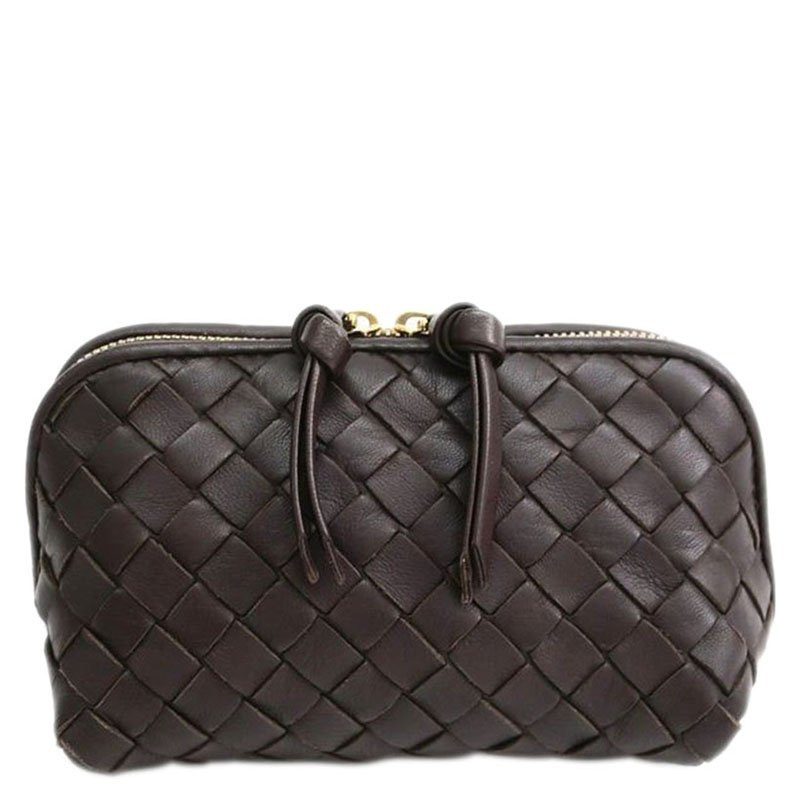 Pre Owned Bottega Veneta Black Intrecciato Zip Clutch