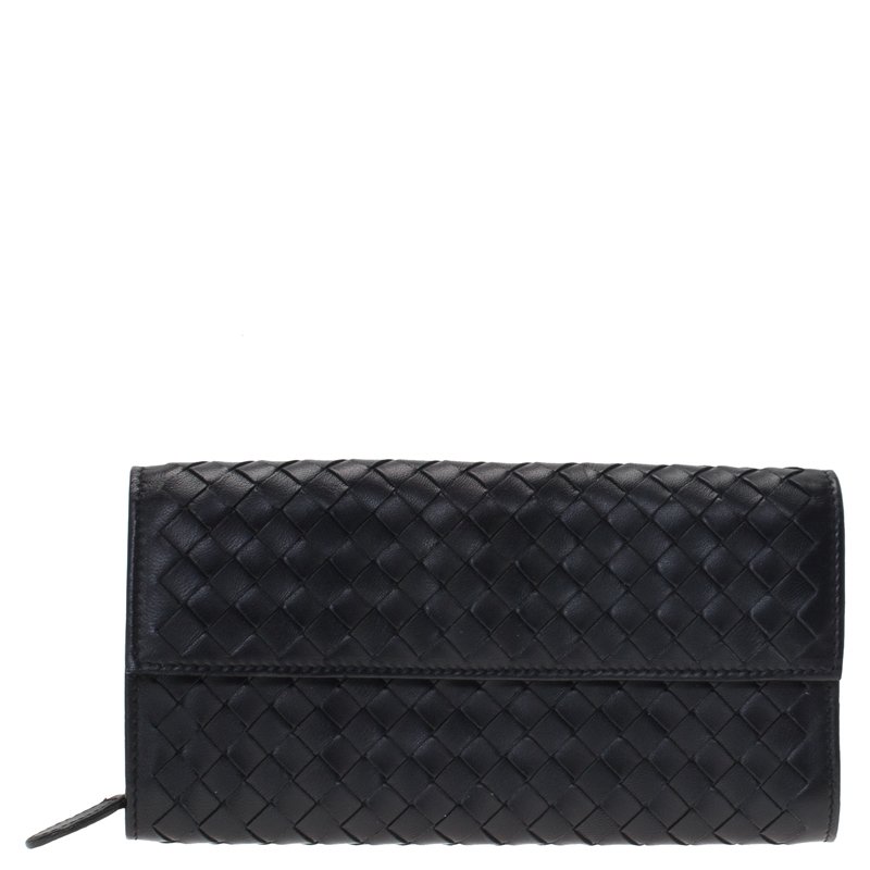 مملوكة مسبقًا Bottega Veneta Black Intrecciato Woven Leather Continental Wallet