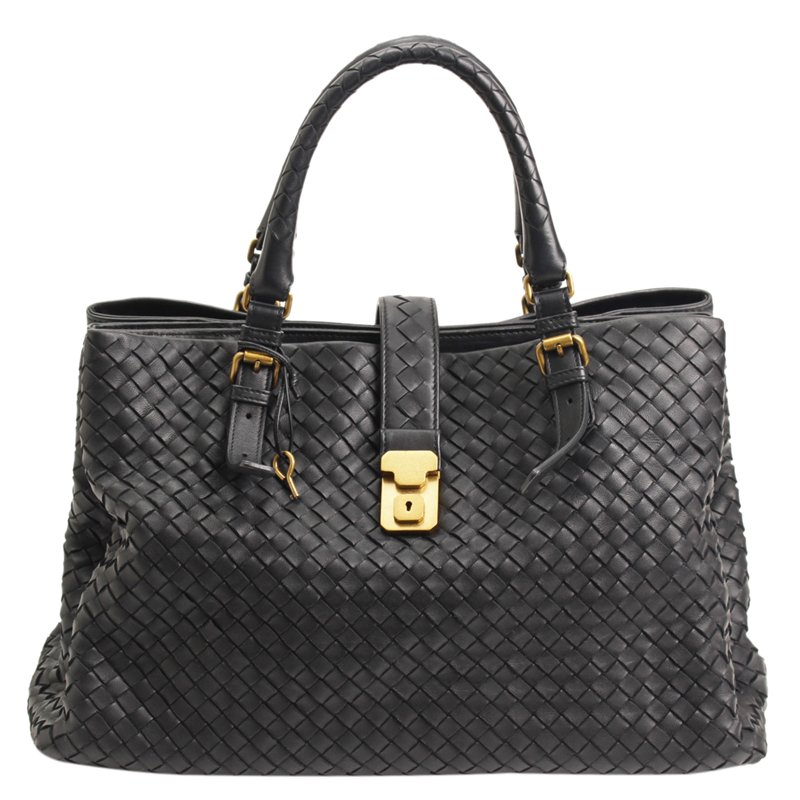 Pre Owned Bottega Veneta Black Intrecciato Roma Tote