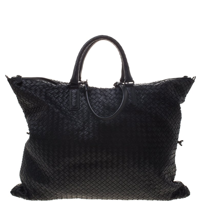 Pre Owned Bottega Veneta Black Intrecciato Nappa Leather Convertible Tote