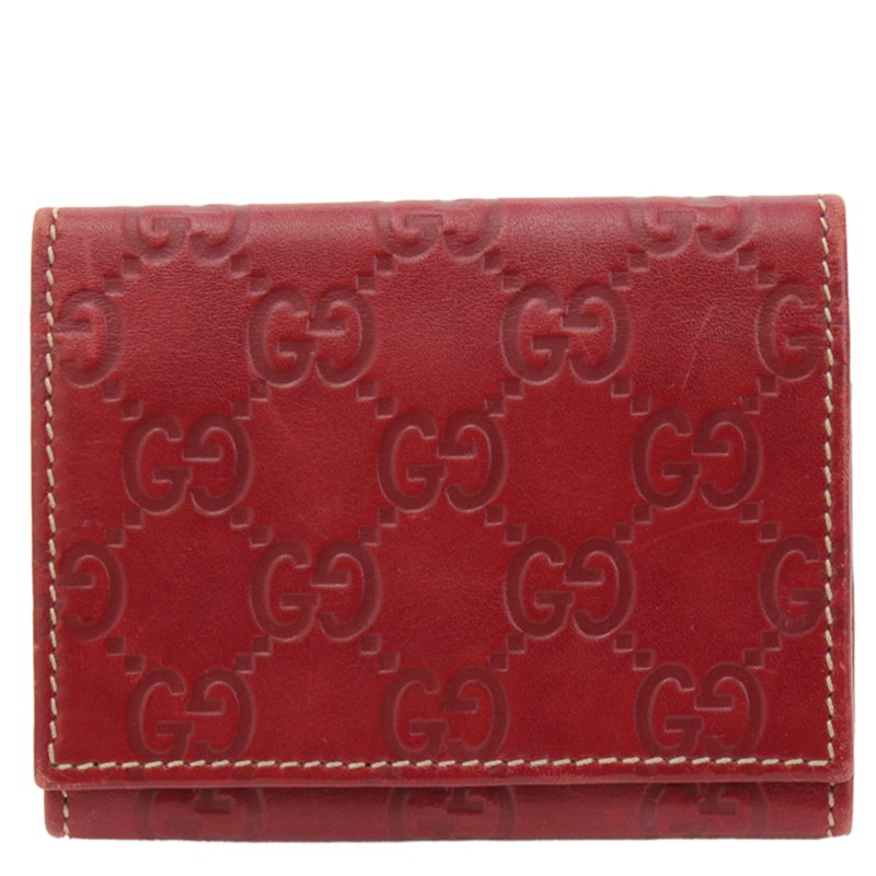 Pre Owned Gucci Red Guccissima Leather Card Case