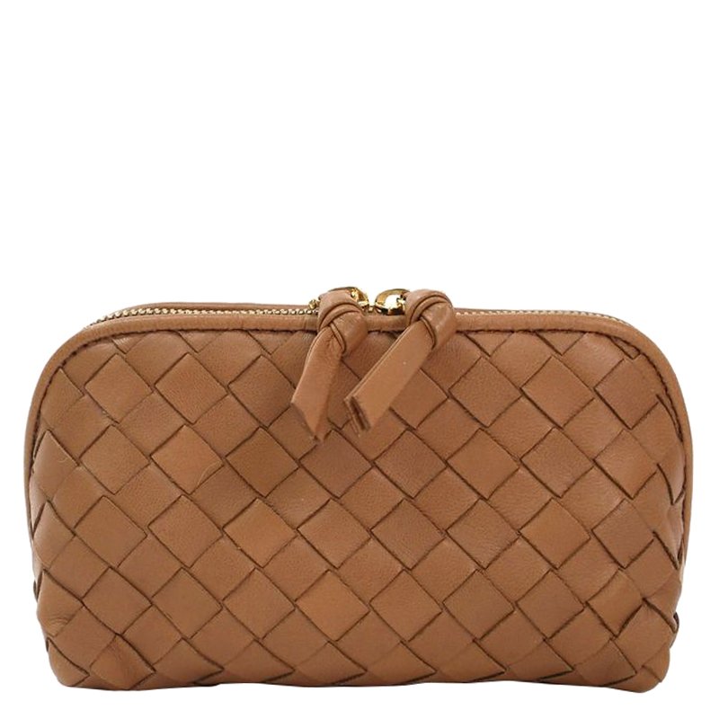 Bottega Veneta Brown Intrecciato Woven Nappa Leather Cosmetic Pouch