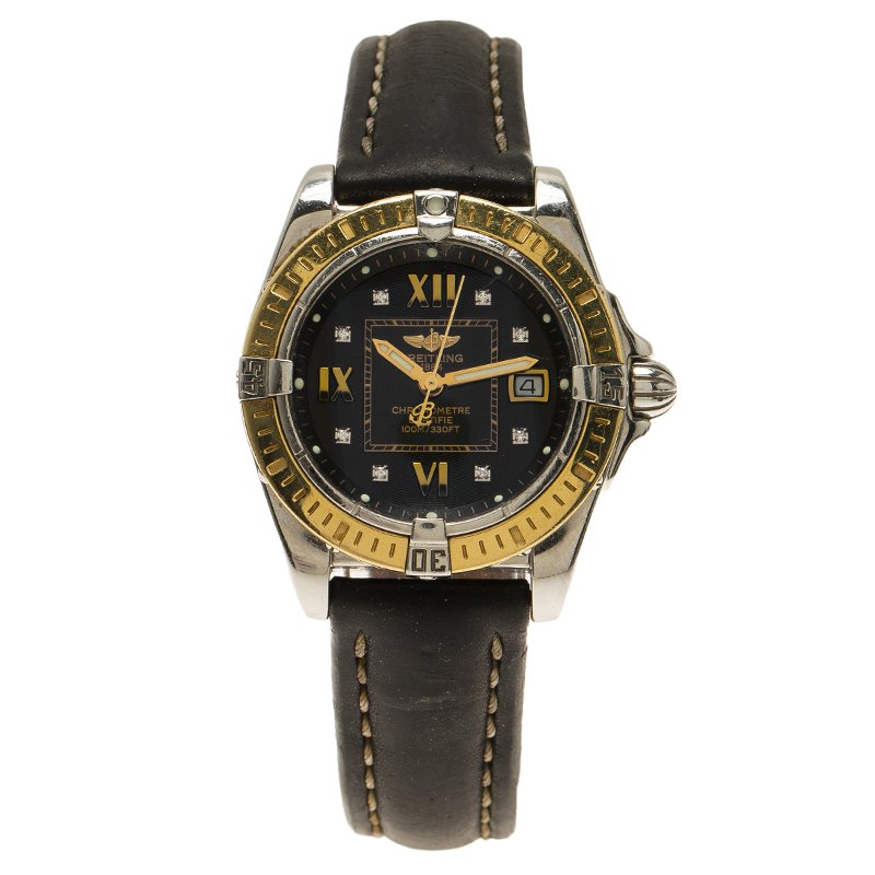 Breitling Black 18K Yellow Gold and Stainless Steel Cockpit Lady Women's Wristwatch 32MM