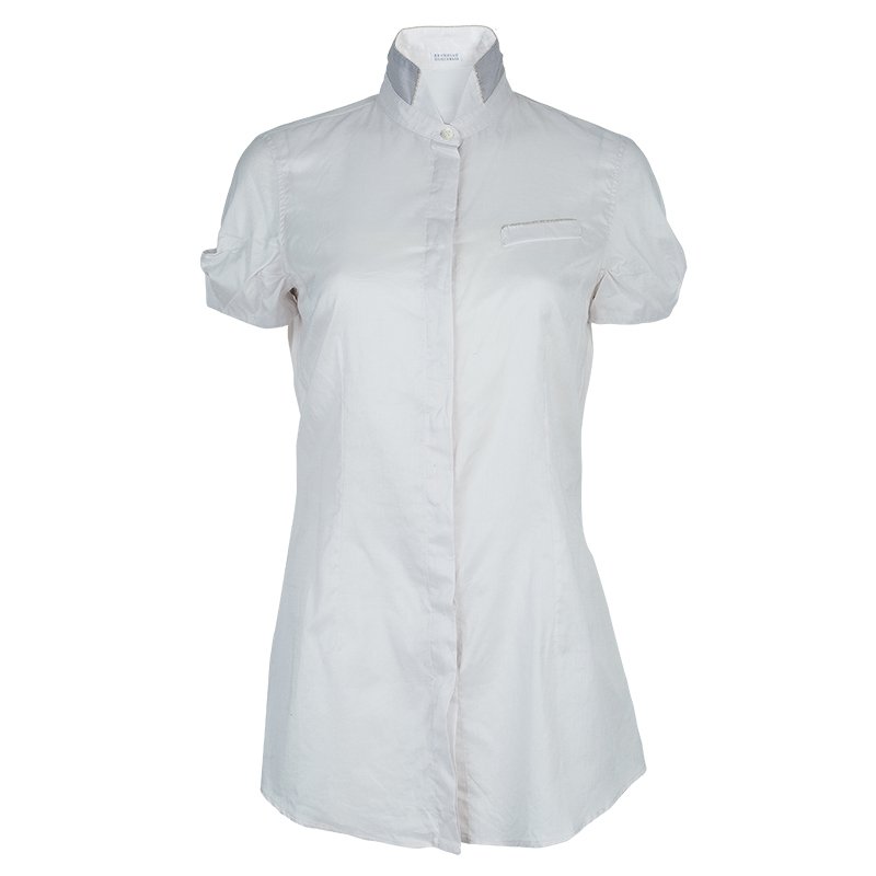 Brunello Cucinelli White Short Sleeve Top L Brunello