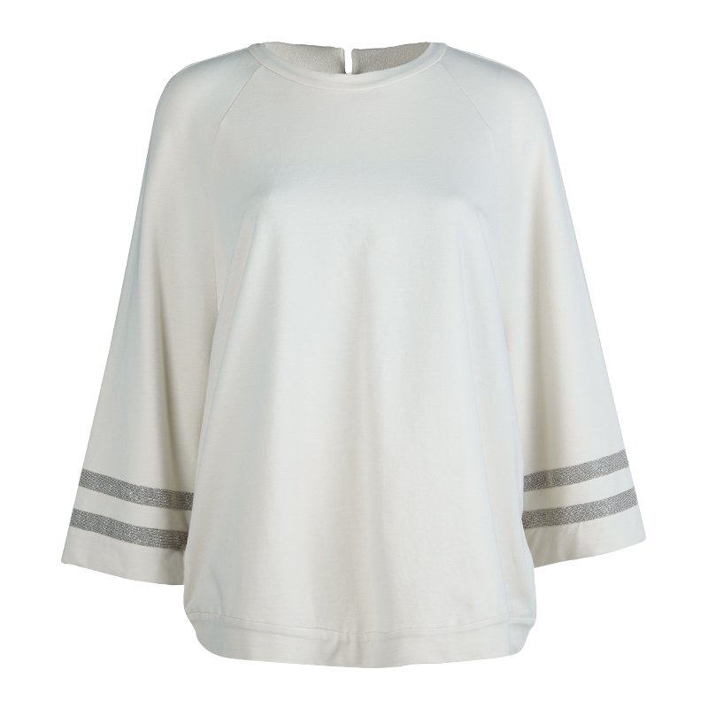 Pre Owned Brunello Cucinelli Beige Embellished Sleeve Sweatshirt L
