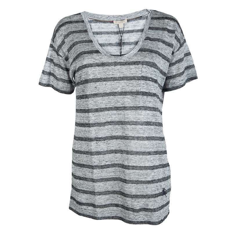 Pre Owned Burberry Brit Grey Striped Linen T-Shirt M