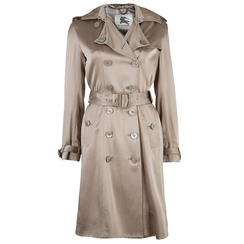 Burberry Taupe Silk Long Trench Coat S Burberry The Luxury Closet