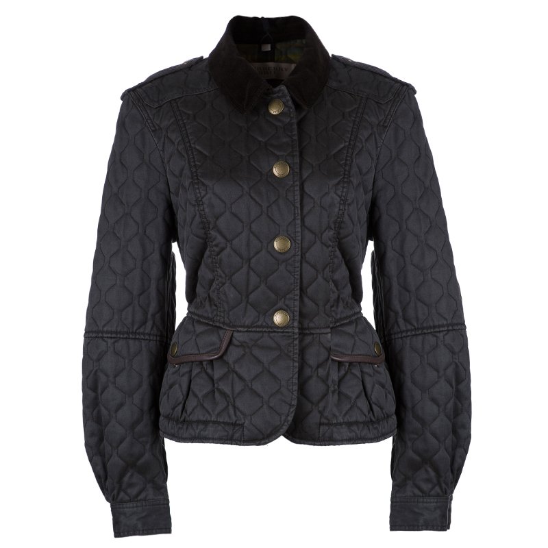 Pre Owned Burberry Brit Grey Quilted Short Jacket L