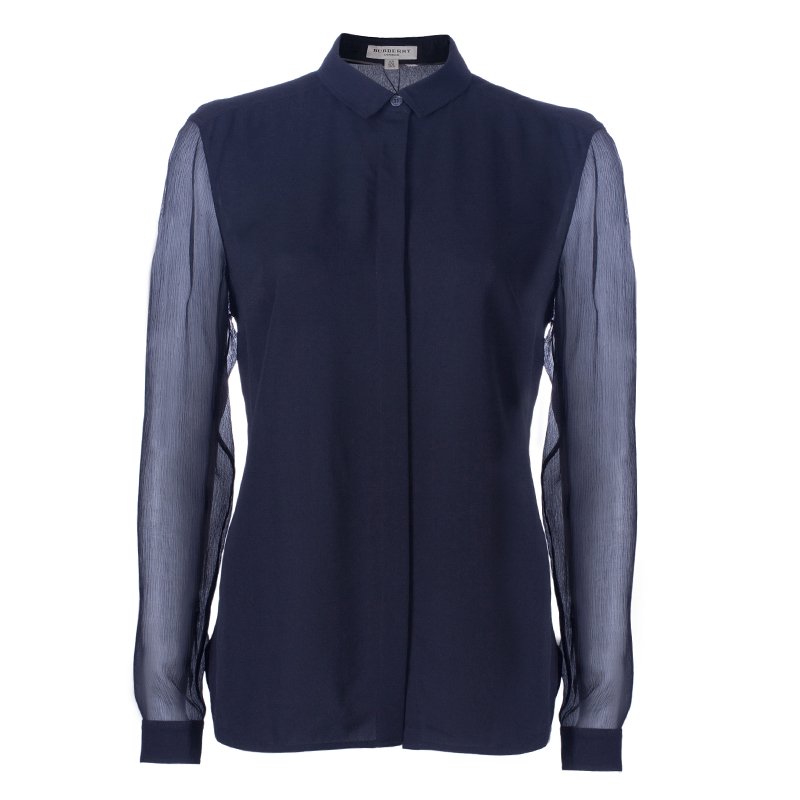 مملوكة مسبقًا Burberry Black Silk Button Down Top M