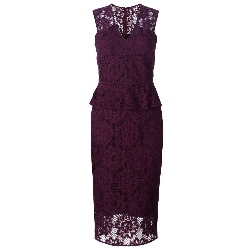 Pre Owned Burberry Burgundy Lace Sleeveless Dress S