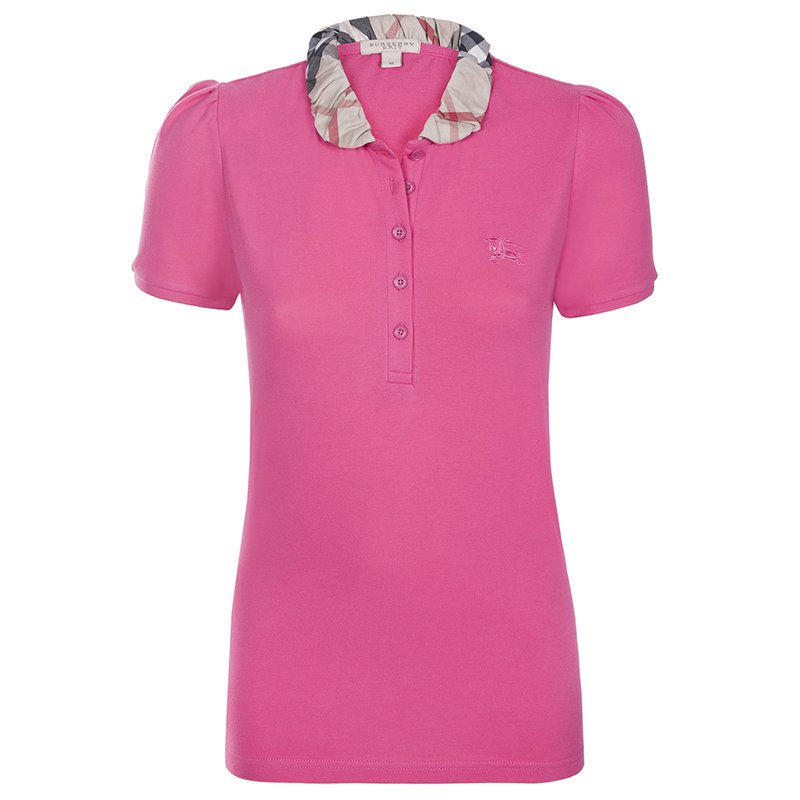 Burberry Brit Crimson Pink Novacheck Collar Polo Shirt M