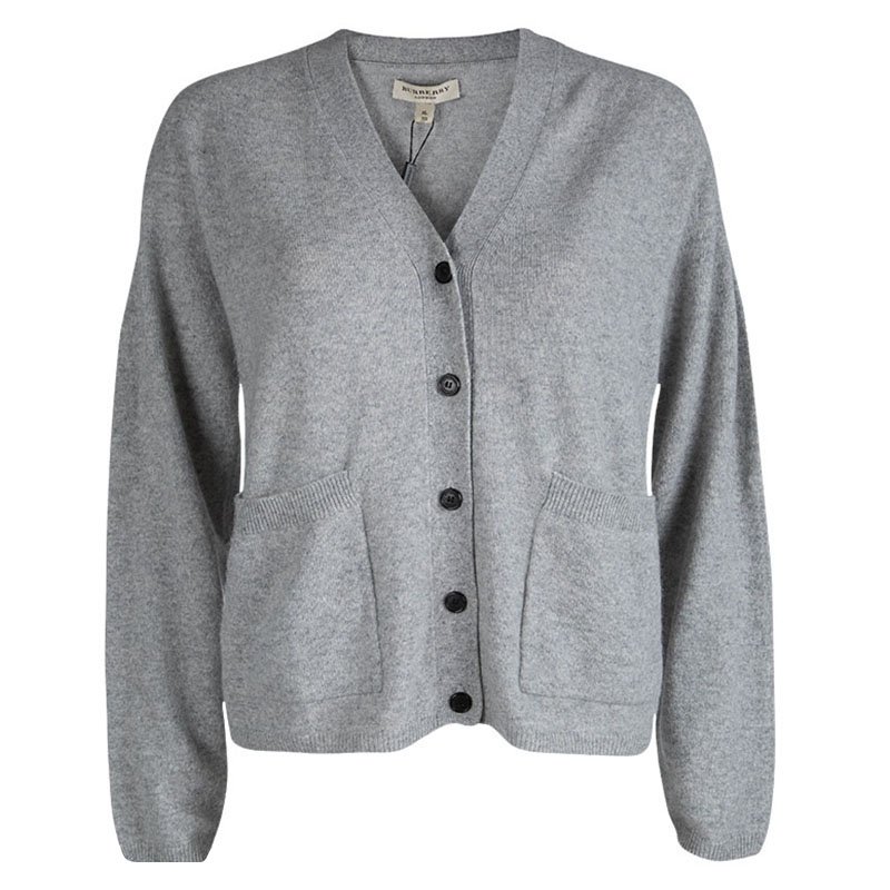 Burberry Light Grey Cashmere Button Front Cardigan XL Burberry | TLC