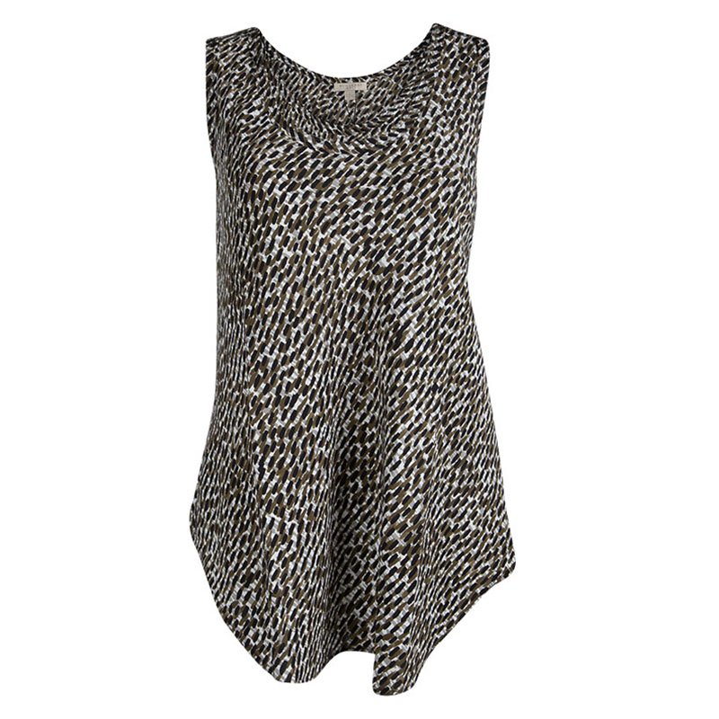 مملوكة مسبقًا Burberry Brit Sand Printed Silk Sleeveless Top L