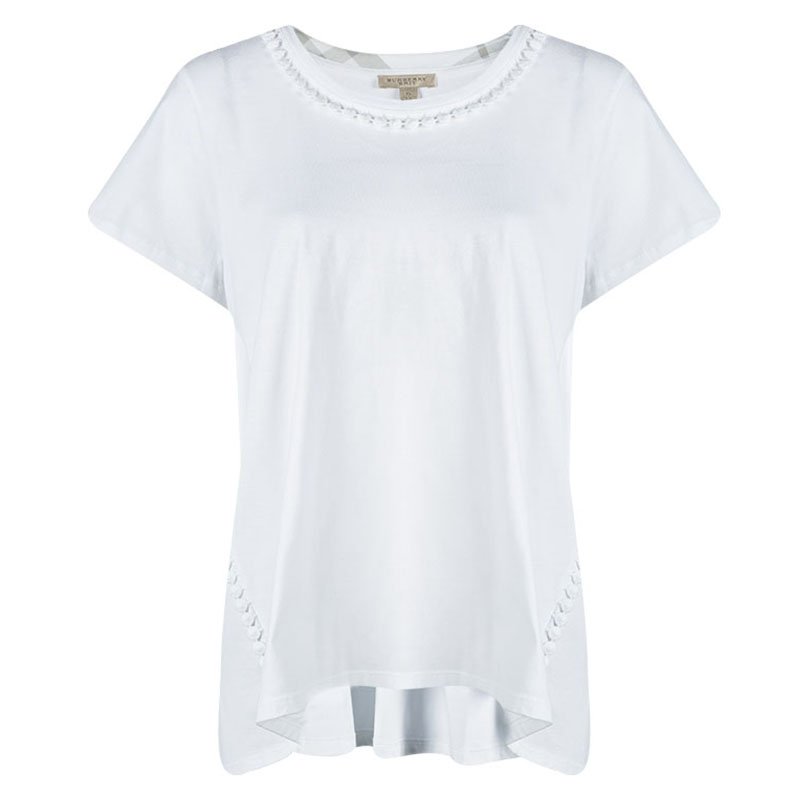Pre Owned Burberry Brit White Cotton Lace Trim Detail T-Shirt XL