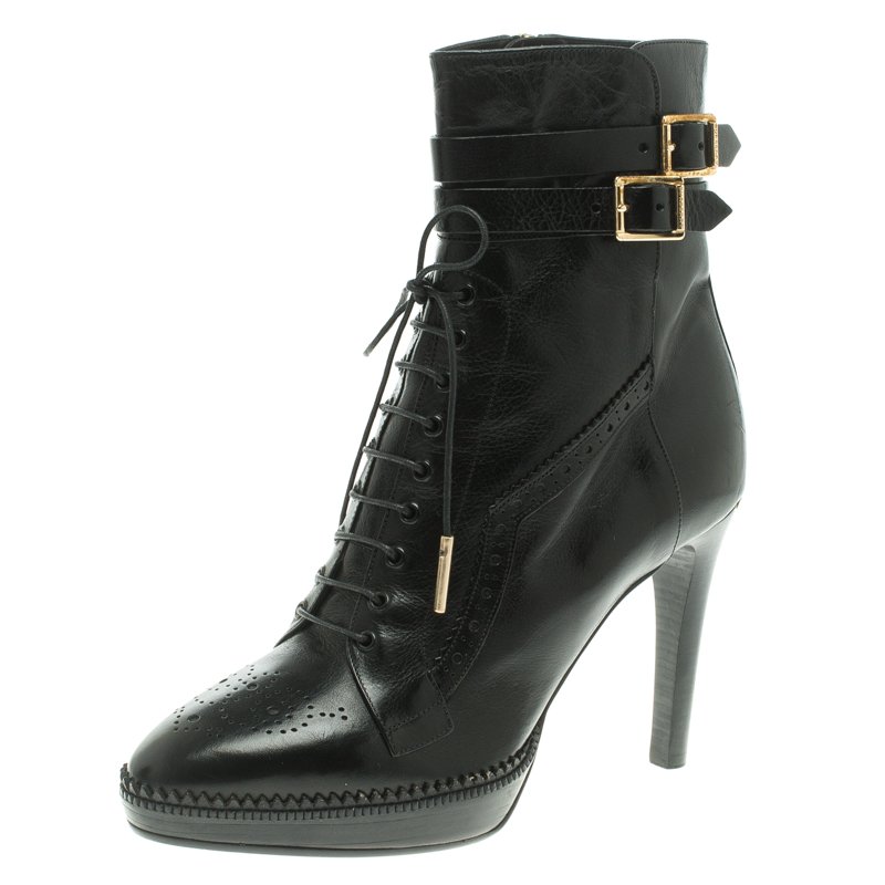 Burberry Black Brogue Leather Daleside Lace Up Platform Boots Size 39 ...