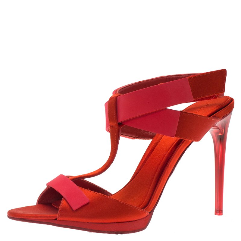 Burberry Red Satin T- Strap Platform Sandals Size 38