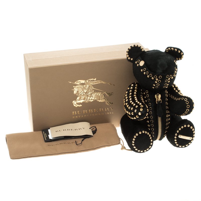 Burberry Black Calf Hair & Gold Tone Studded Adult Collectible Teddy Bear  Burberry