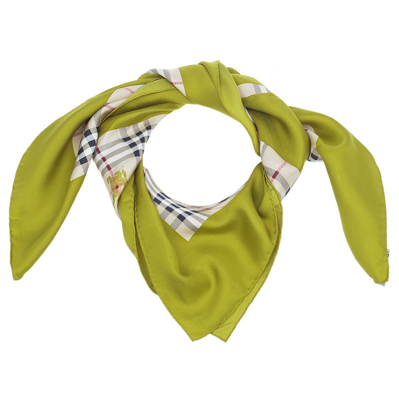 مملوكة مسبقًا وشاح بربري هاي ماركت تشيك أخضر حريري مربع