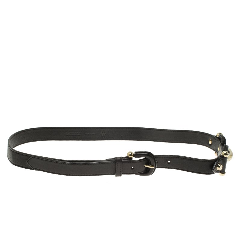Pre Owned Burberry Black Leather Logo Belt 90 CM