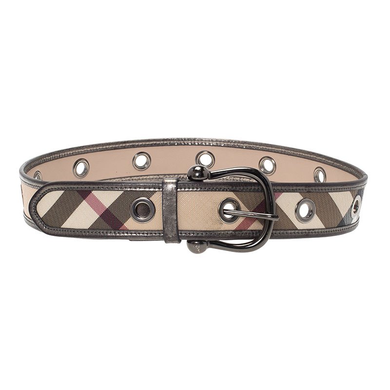 Pre Owned Burberry Bronze/Beige Nova Check Coated Canvas Belt 80 CM