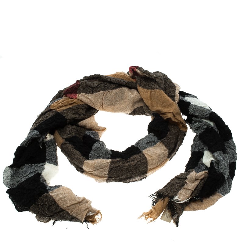 Pre Owned Burberry Novacheck Crinkled Cashmere Gauze Stole