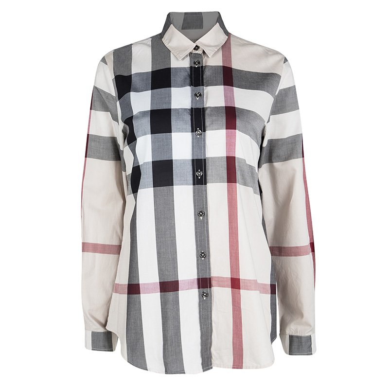 Pre Owned Burberry Brit Beige Novacheck Cotton Long Sleeve Button Front Shirt M