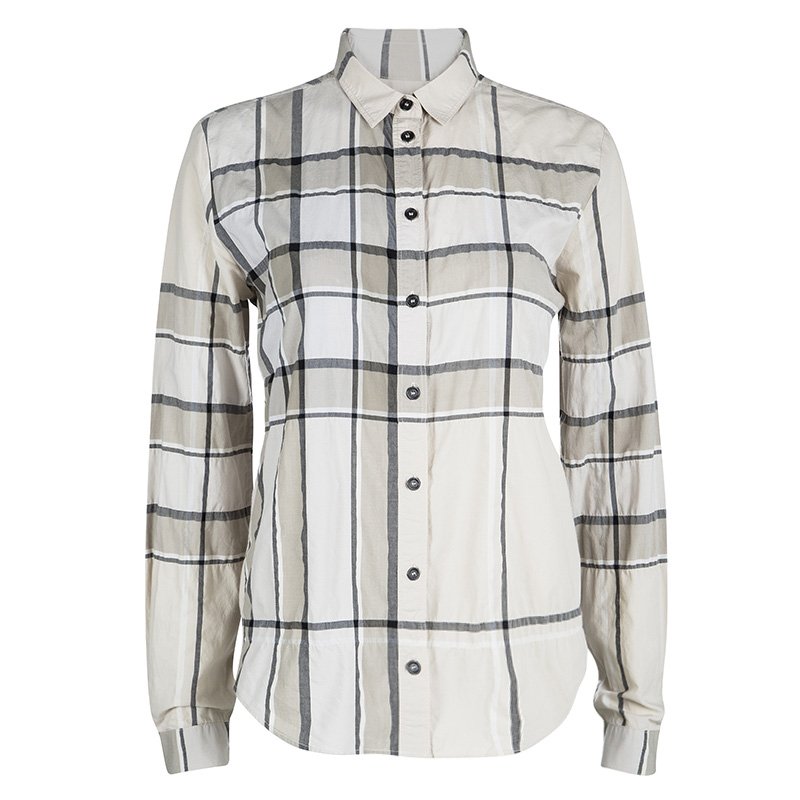 مملوكة مسبقًا Burberry Brit Beige Cotton Checked Long Sleeve Button Front Shirt M