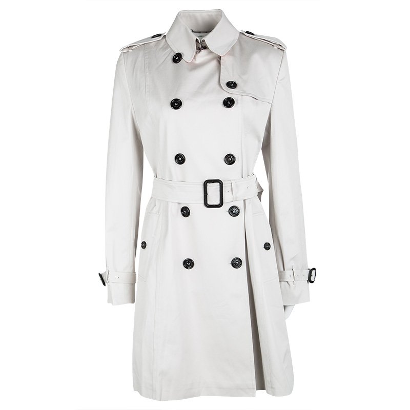 Burberry London Pale Grey Cotton Double Breasted Belted Trench Coat XS  Burberry | TLC