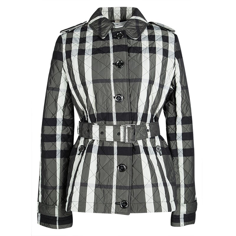 Pre Owned Burberry Brit Checked Diamond Quilted Belted Jacket XL