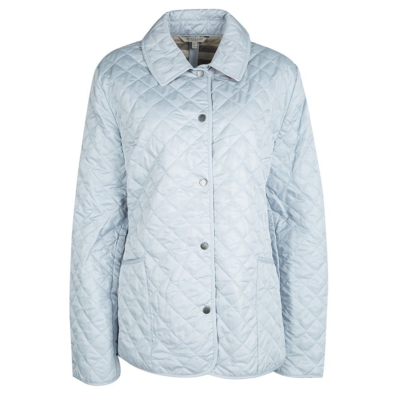 Pre Owned جاكت بربري لندن أزرار أمامية مبطن دايموند أزرق باودر L