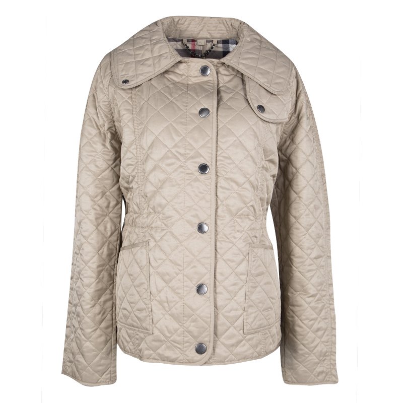 Pre Owned Burberry Brit Brown Diamond Quilted Button Front Jacket XL