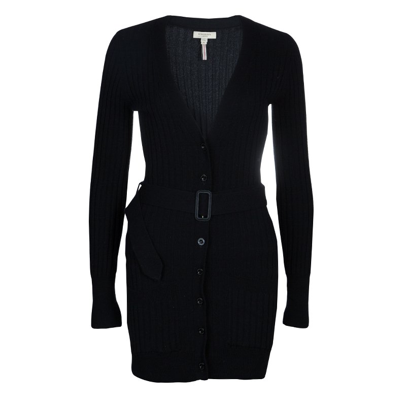Pre Owned Burberry Black Ribbed Cashmere Cardigan S