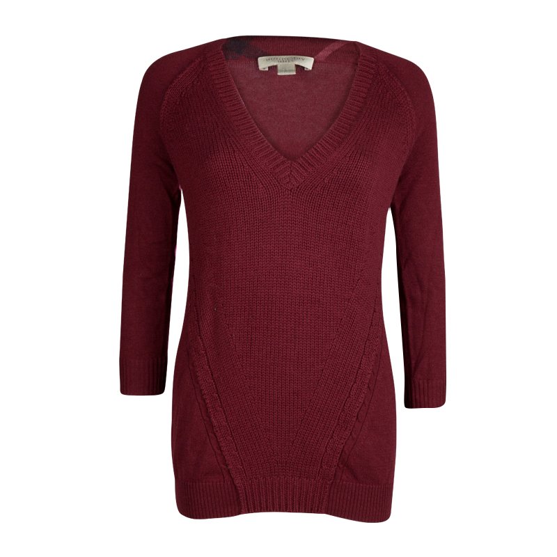 Burberry Brit Burgundy Long Sleeve V Neck Sweater S Burberry | TLC