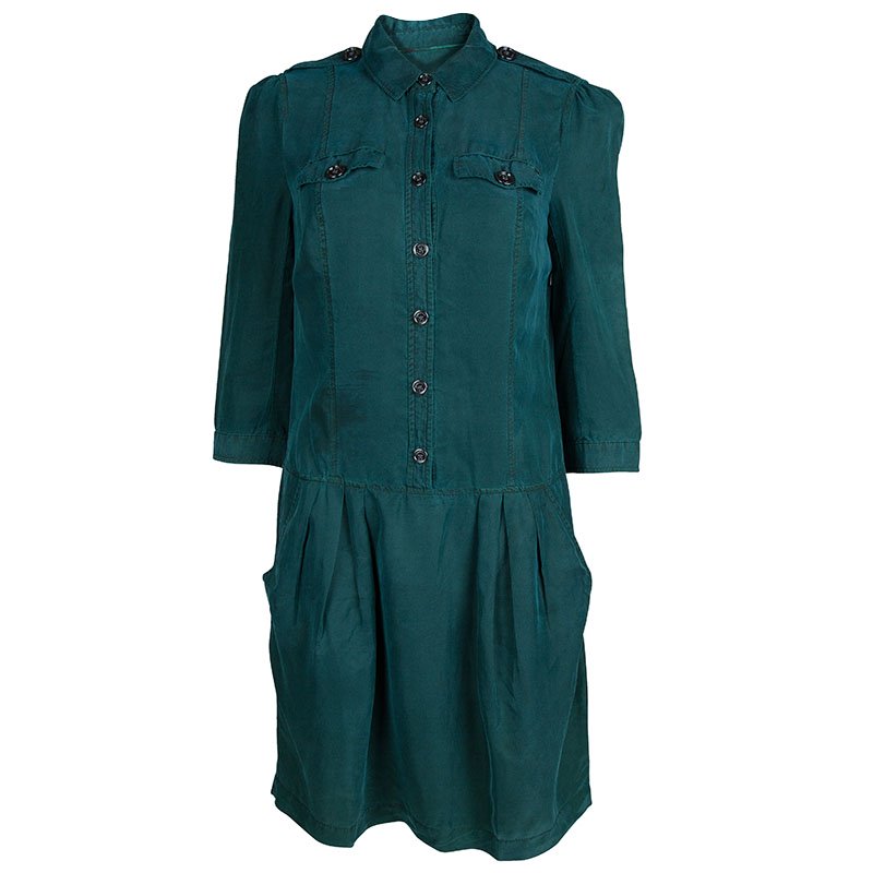 مملوكة مسبقًا فستان بربري بريت حرير مالبري  أخضر S