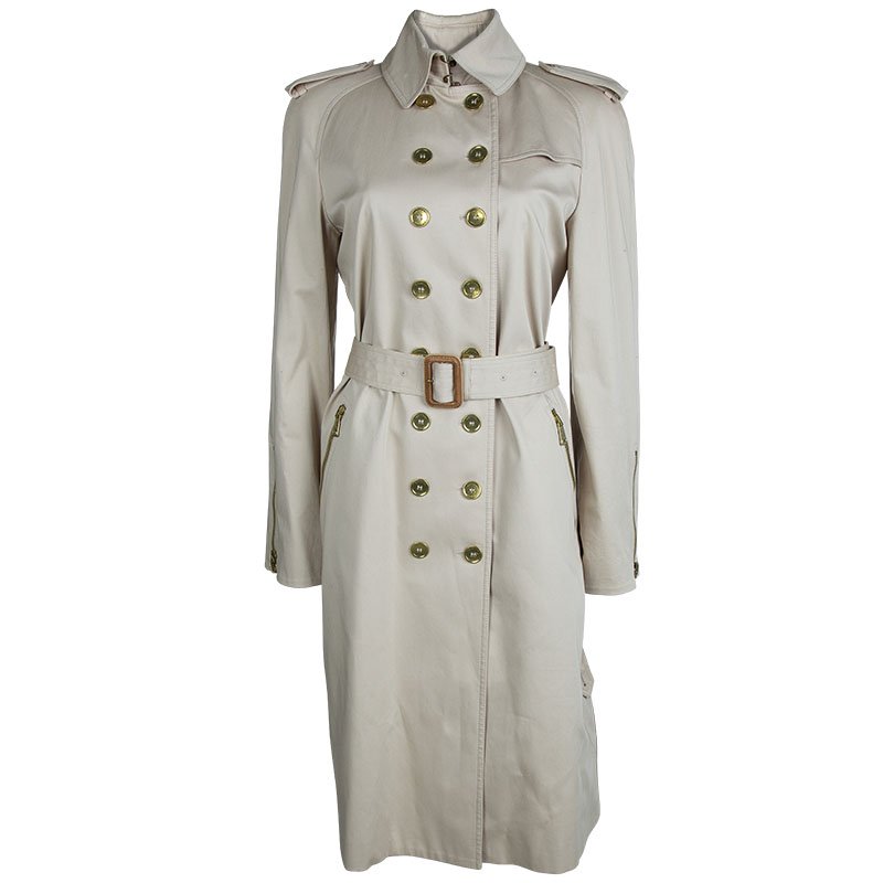 Pre Owned Burberry Beige Cotton Double Breasted Belted Trench Coat M