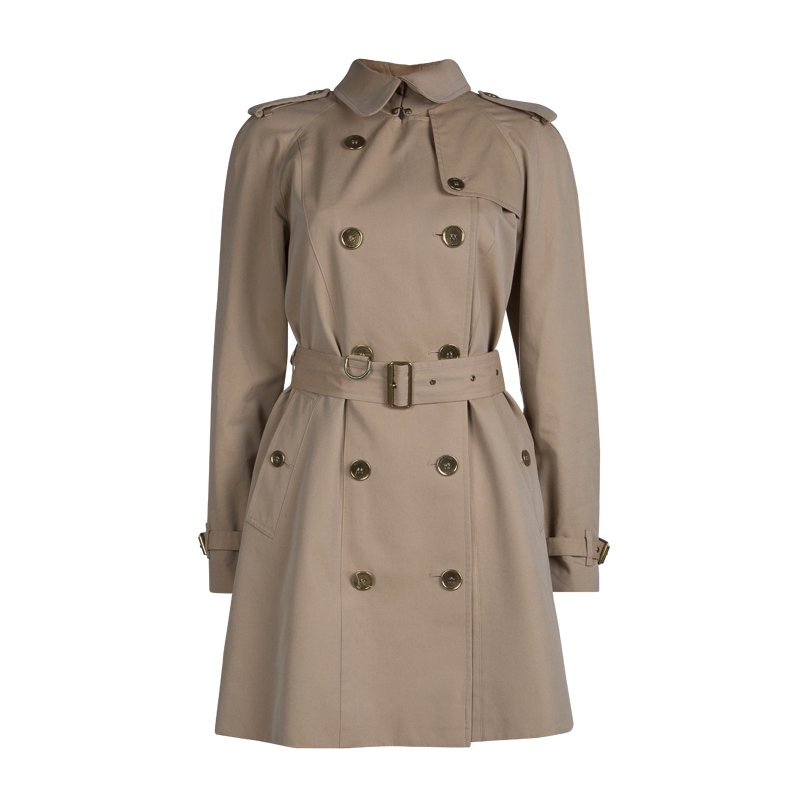 Pre Owned Burberry Beige Cotton Double Breasted Belted Trench Coat S