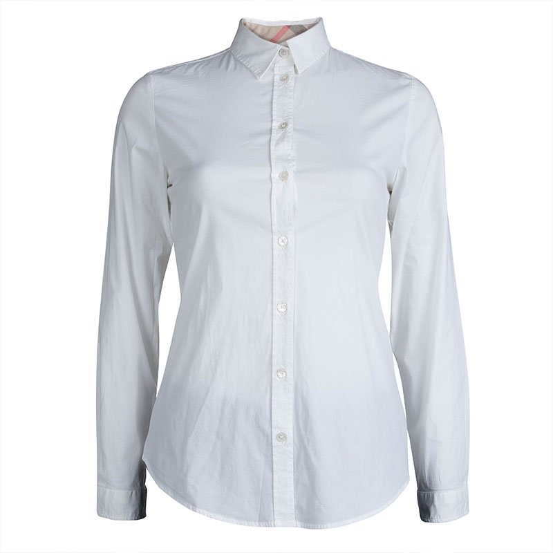 Pre Owned Burberry White Cotton Novacheck Cuff Button Front Shirt XS