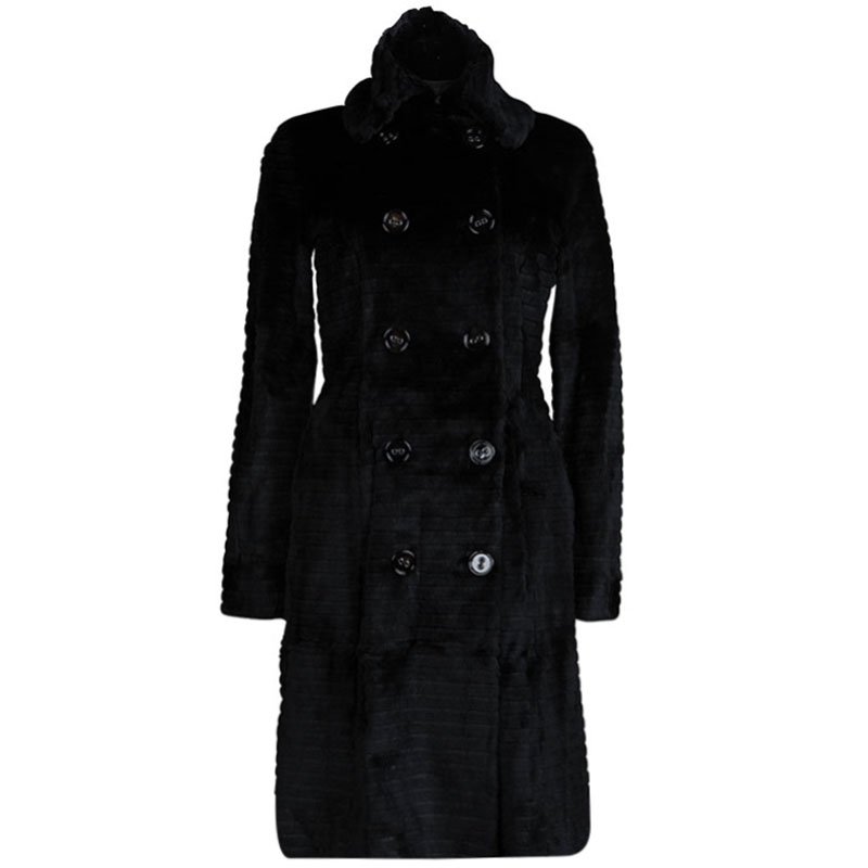 Burberry Prorsum Black Rabbit Fur Overcoat S