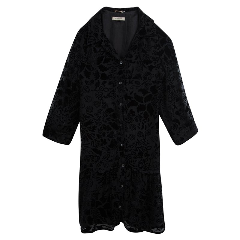 Pre Owned فستان بربري أسود مزركش بحزام M