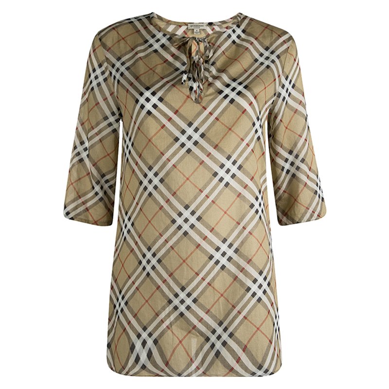 Pre Owned Burberry London Beige Novacheck Cotton Tunic S