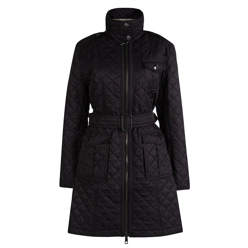 Pre Owned جاكيت بربري مبطن بحزام أسود L 