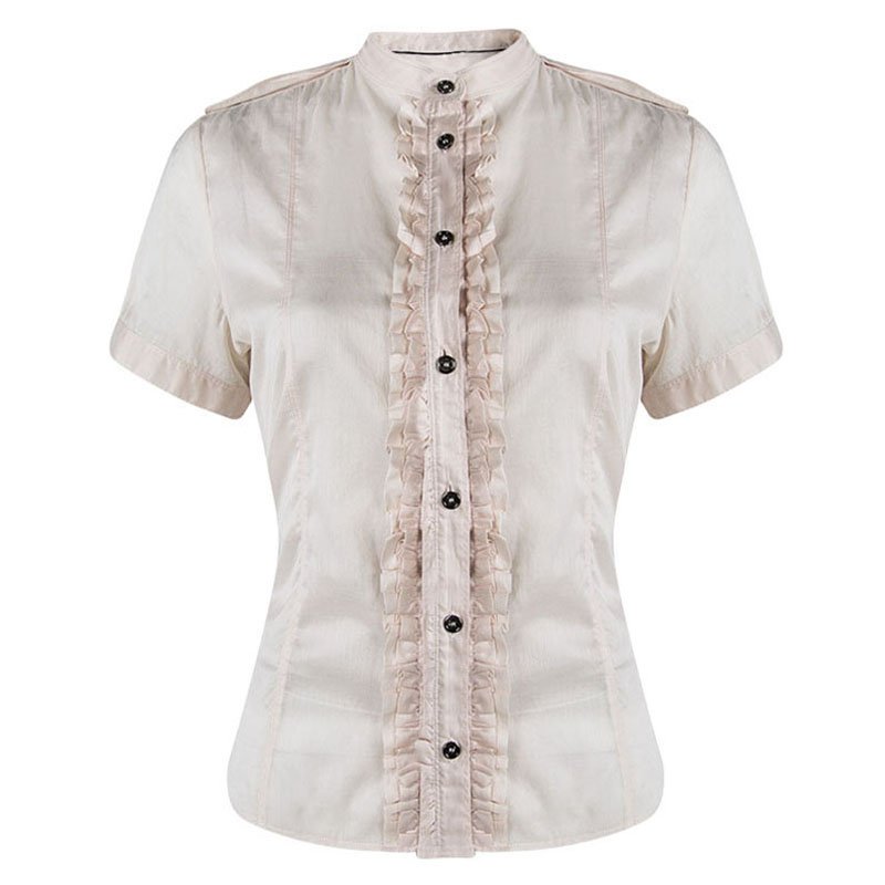 Pre Owned Burberry Pink Cotton Ruffle Placket Detail Blouse S