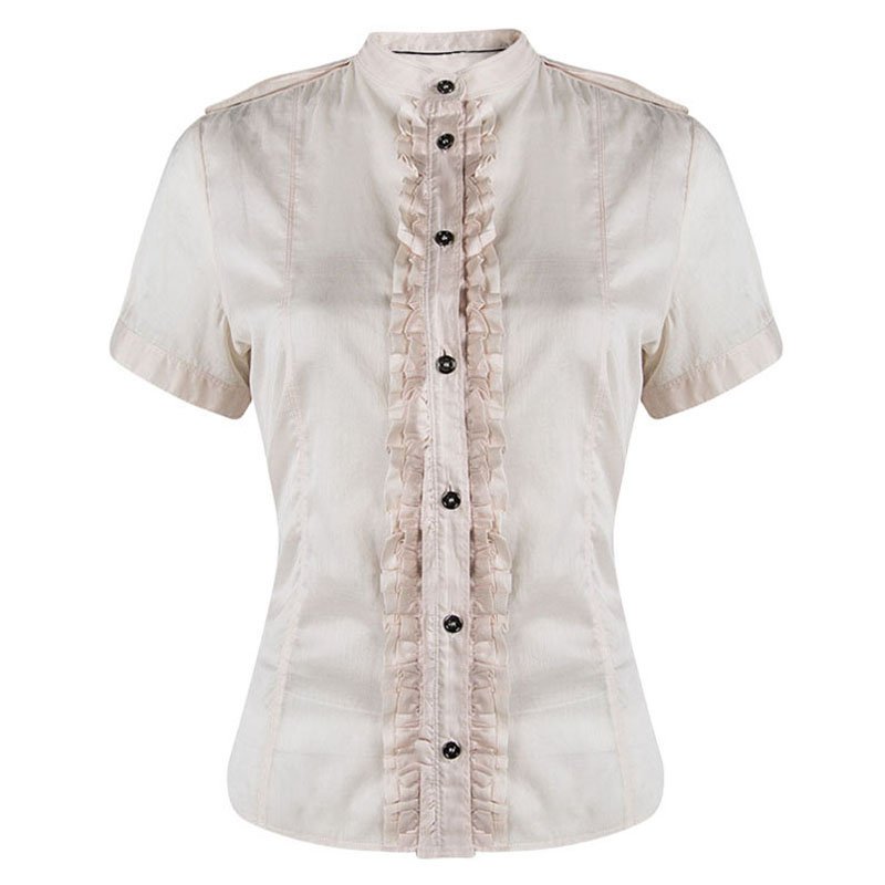 Burberry Pink Cotton Ruffle Placket Detail Blouse S