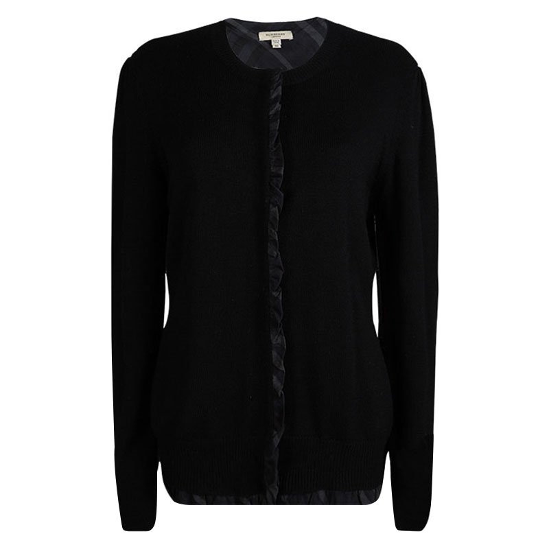 Burberry Black Merino Wool Button Front Cardigan XL